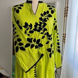 Highlight green and velvet detail kurta